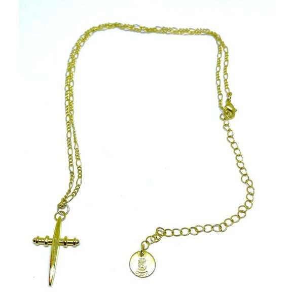 5 Paris Cross Pendant Chain Necklace Adjustable Gold Tone 16.5-20 Inch - Picture 2 of 6